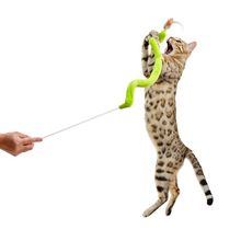 Load image into Gallery viewer, Feather n fabric teaser with cat jumping to play with it